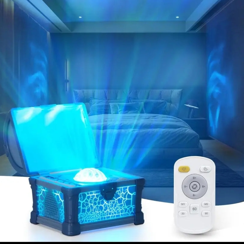 Treasure Chest Northern Lights Projector LED Projector Light with Bluetooth Speaker Kids Night Light Blue / Pink
