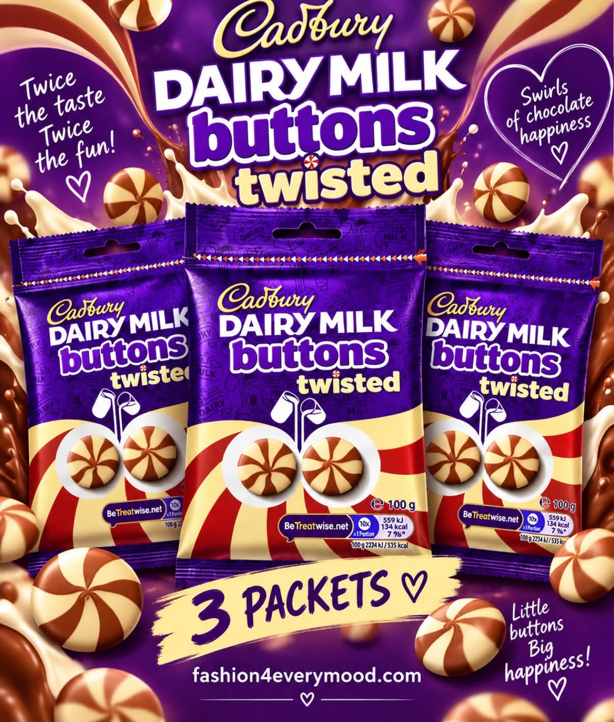 Dairy milk buttons or with twisted