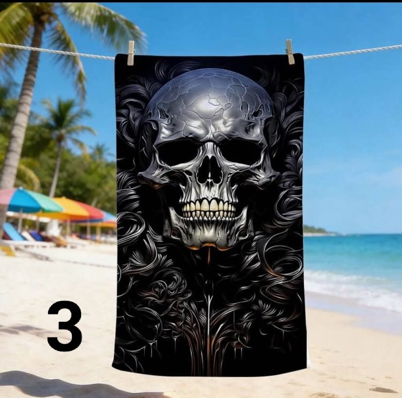 1 pc Vintage Gothic Skull Rose Print Beach Towel, Quick-Dry & Anti-Sand Lightweight, Machine Washable