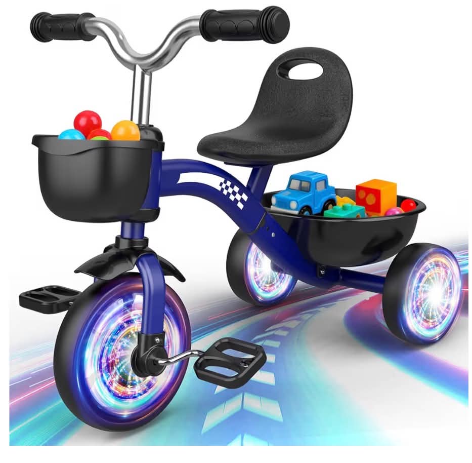 Tricycles Toys for 2-5 Year Old Girls Gifts, Balance Bike 2-5 Year Old with Colorful Lighting Wheels & Removable Pedals, Baby Kids Trikes Bike Christmas
