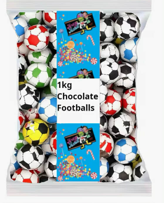 1 kg Krazy Kandi Milk Chocolate Footballs, individually wrapped sharing sweets,