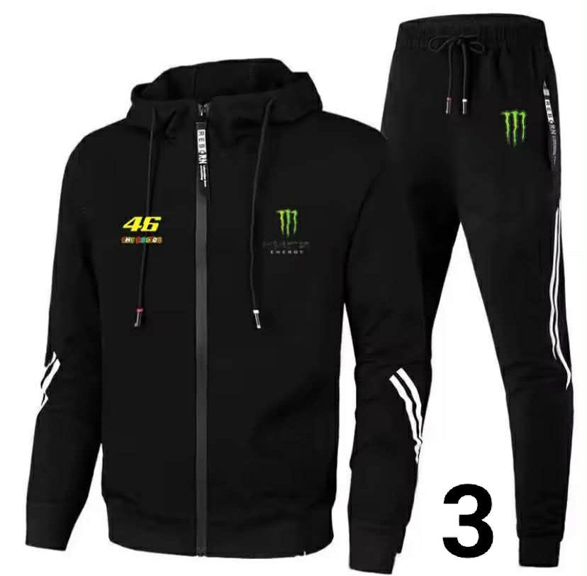 Monster Energy printed jacket for men and women, spring outdoor sports zip-up sweater + pants