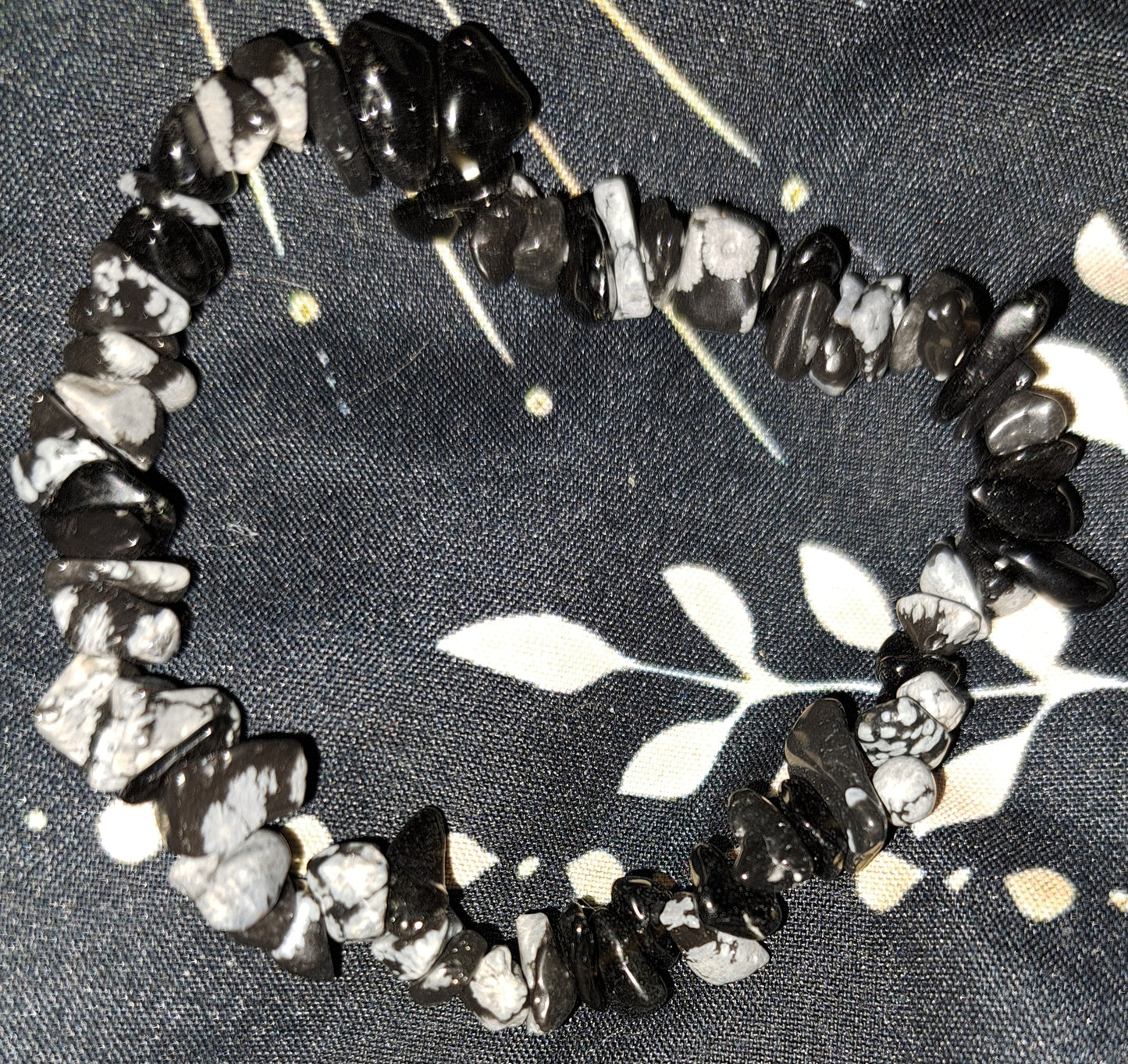 Real crystal Snowflake Obsidian chip bracelet