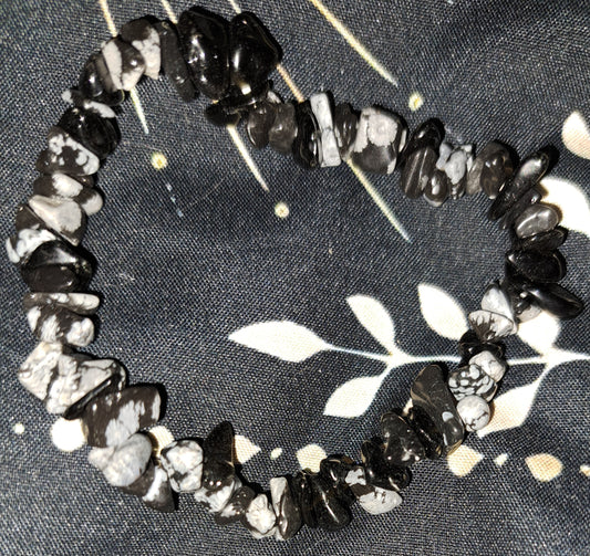 Real crystal Snowflake Obsidian chip bracelet