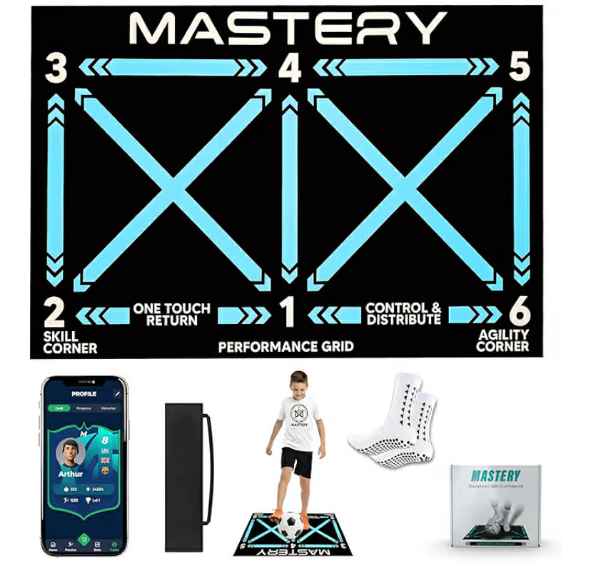 Football Training Mat with Mastery APP -Soccer Mastery Skills XL 90x60cm Football Gifts for Boys Pro Dribble Ball Control & Stress Relief Games for Kids Girls & Teenage