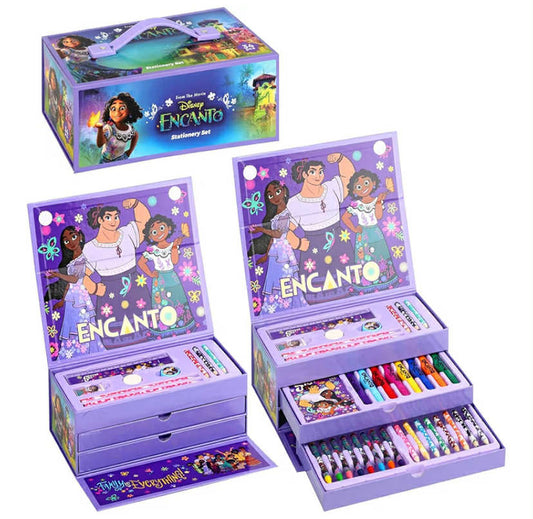 Encanto Kids 34pc Colouring Art Stationery Set with Watercolour Felt Tip Pens Crayons and Pencils Travel Set for Children