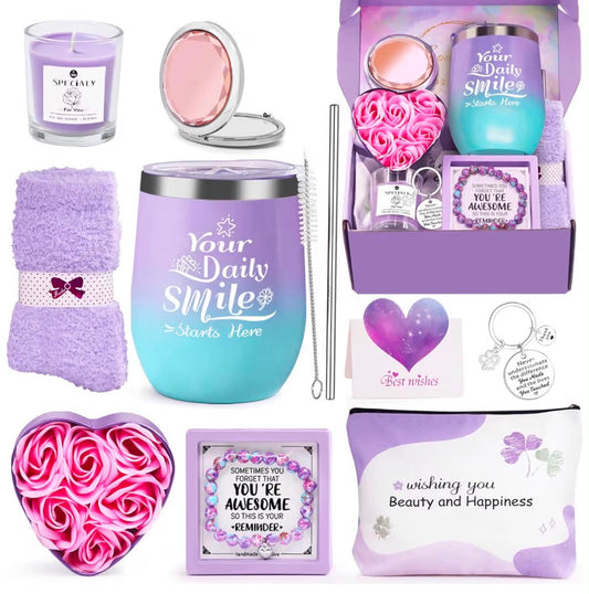 10PCS Exquisite Gifts Sets Include Tumbler, Stone Bracelet, Mirror & Keychain,