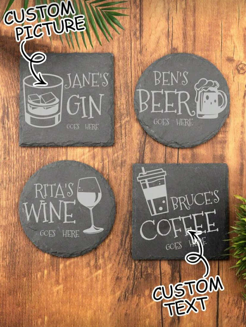 1 Pc Personalized Stone Coaster, Drink Picture x2
