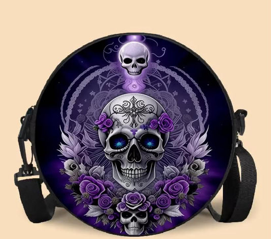 A Gothic-Themed Women'S Shoulder Bag Featuring a Skull And Purple Rose Design with 2D Printing, an Adjustable Strap, And a Zipper Closure. This Casual And Stylish Crossbody Bag Serves As a Fun Accessory with a Sturdy Lining