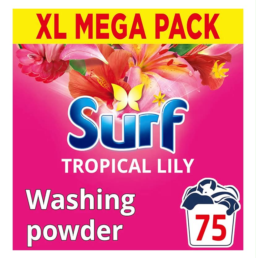 Surf Tropical Lily Washing Powder joy-infused fragrance with natural essential oil lasting up to 12 hours in wear for brilliantly clean laundry every time 75 washes 3.75 kg