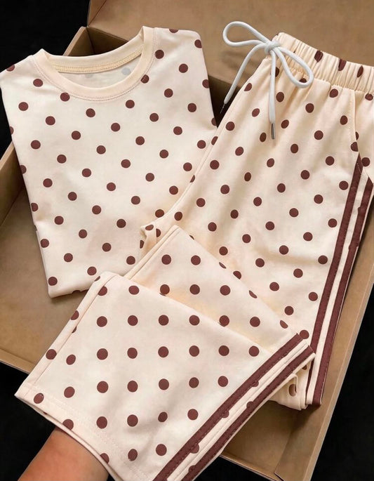 2pcs Embroidered Round Neck Short Sleeve Top And Striped Print Pants, Casual