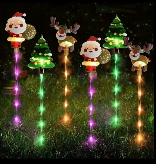 Solar Christmas Path Lights, 6pcs Santa Reindeer Christmas Tree Ground Plug Set, LED Multicolor Outdoor Christmas Decor,