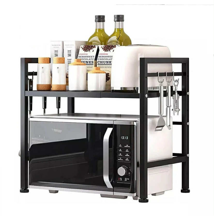 2 Tier Expandable Microwave oven Rack Stand Storage Holder Kitchen Corner Shelf