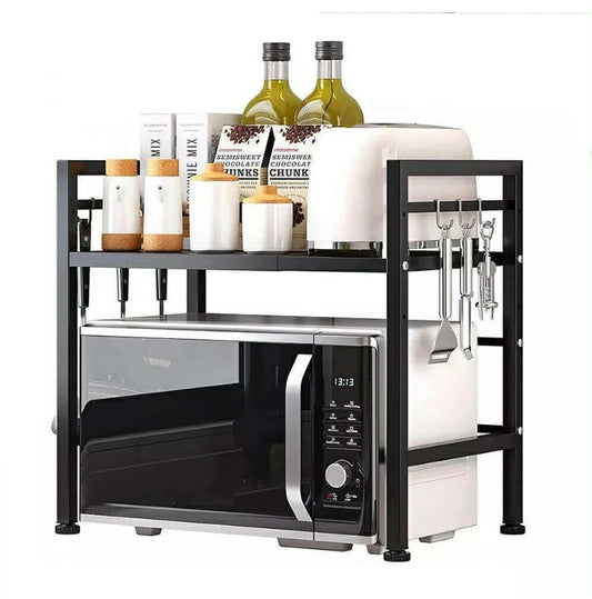 2 Tier Expandable Microwave oven Rack Stand Storage Holder Kitchen Corner Shelf