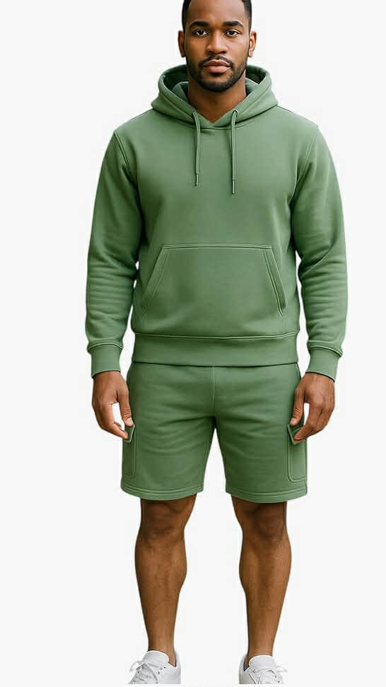 Men’s Tracksuit Set – Casual Pullover Hoodie & Cargo Shorts Co-ord Set Sports Gym Everyday Comfort Top & Bottom
