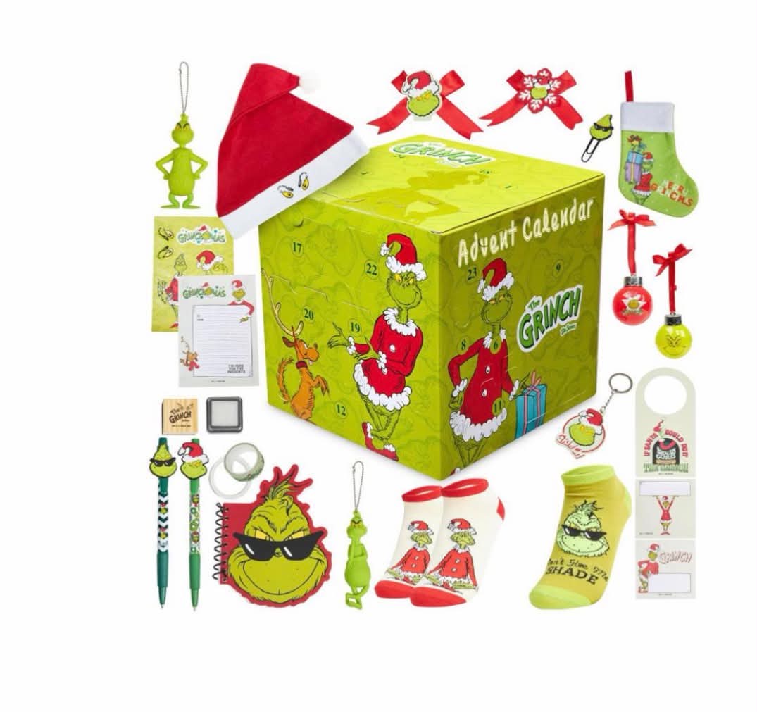 The Grinch Advent Calendar for Teens & Adults, 24 Surprises
Christmas Countdown, Festive Stationery, Socks, Pens, Stickers & Decoration, Xmas Stocking Filler Gifts