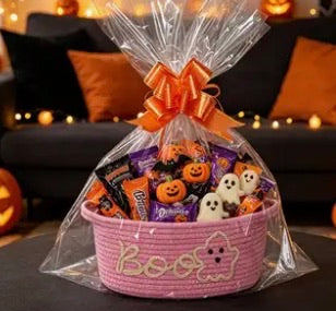 Halloween Boo Ghost Rope Storage Basket, Name Woven Rope Organizer Basket with or without sweets