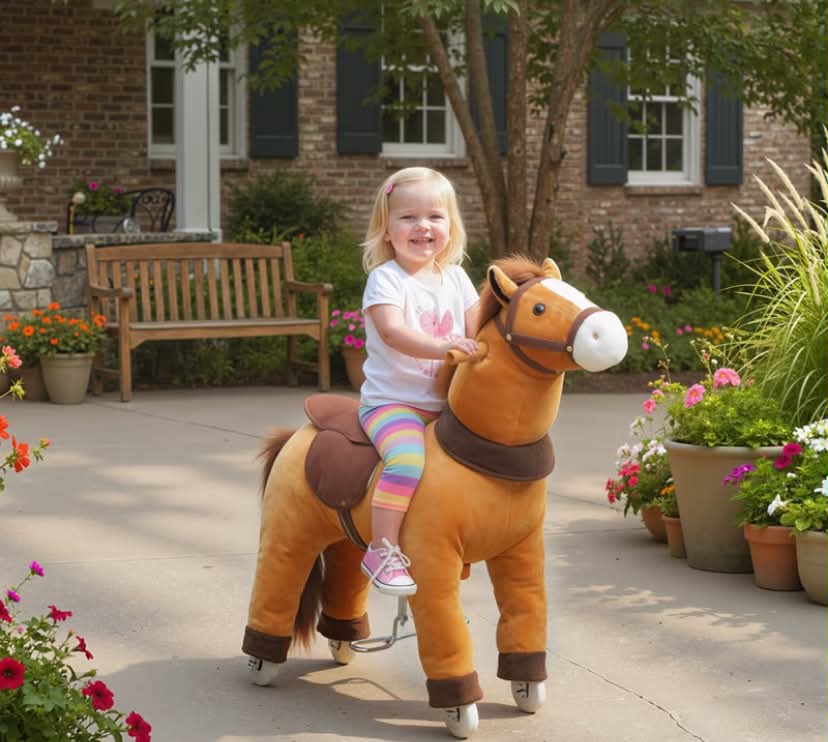 Ride On Horse, Mechanical Walking Horse Toy with Wheels and Saddle for Ages 3-5 Years Old,