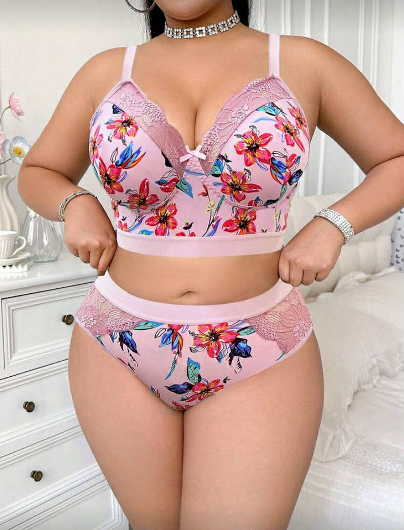 Women Floral Print Wireless Soft & Comfortable Bra & Panty Set