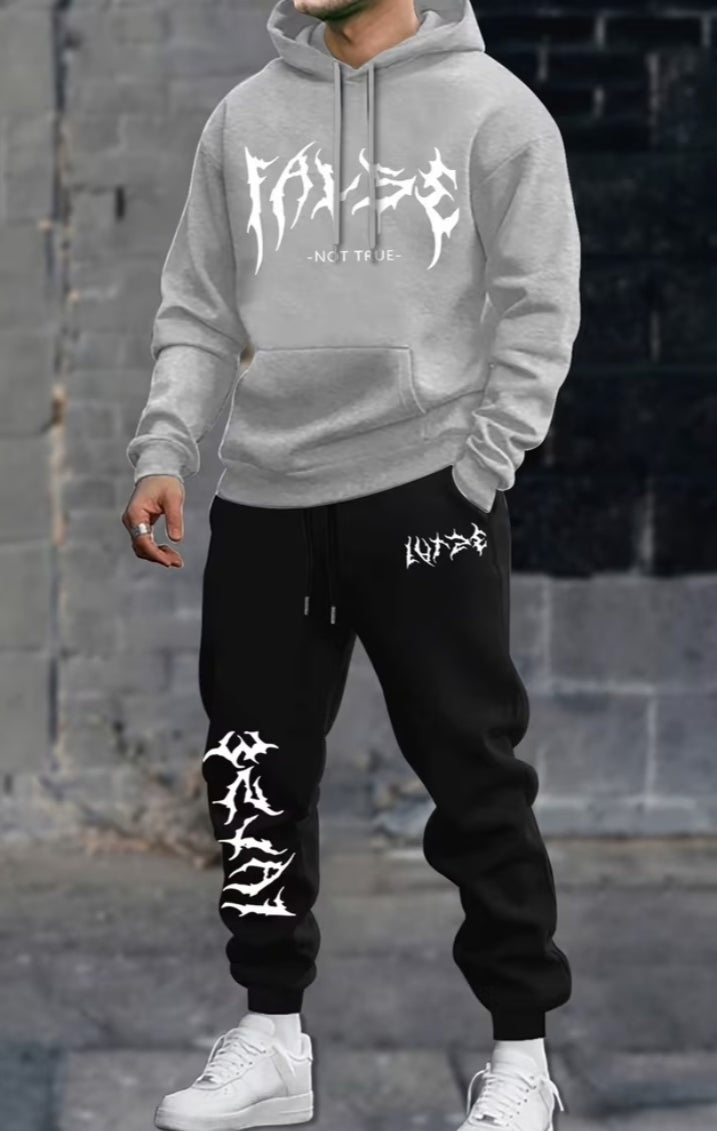 2 pcs Set Casual Trendy Printed Couple's Hooded Sweatshirt