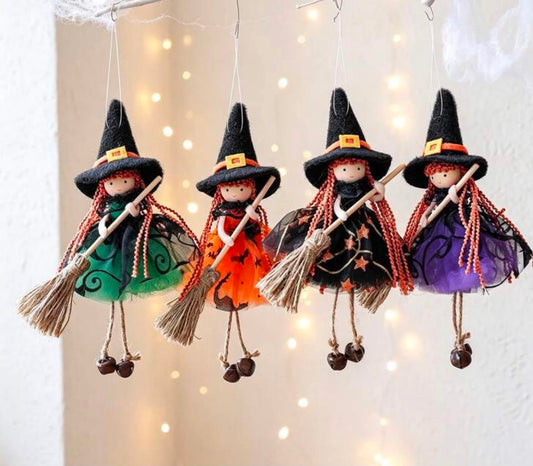 4 Halloween Holiday Decoration Hanging Ornaments, Creative Witch Doll Hanging Decor,