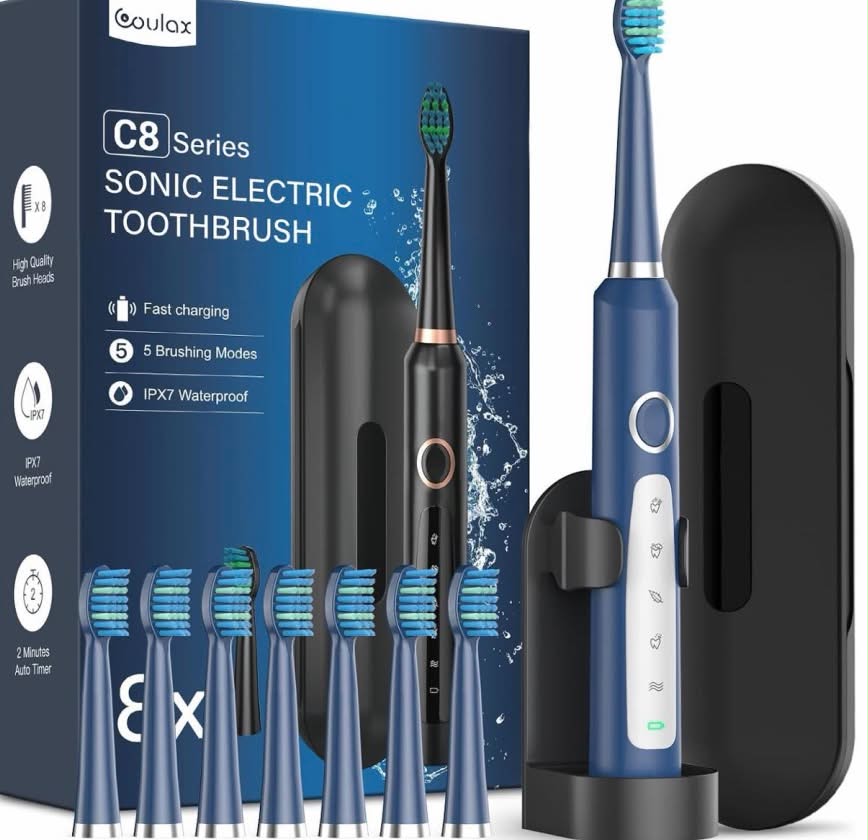 Sonic Electric Toothbrush for Adults and Kids - Sonic Toothbrushes with 8 Tooth Brush Replacement Head and 5 Brushing Modes, 120 Days of Use with 3-Hour Fast Charge, 2 Minute Smart Timer