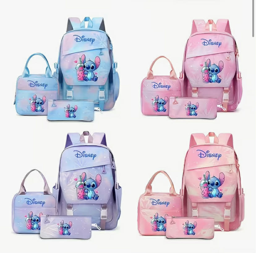 3pcs DISNEY Stitch Backpack & Storage Bag Set with Stitch-Themed, Large Capacity Bookbag Suitable for,,, Travel,, Daily Commute - Lightweight Gift for &