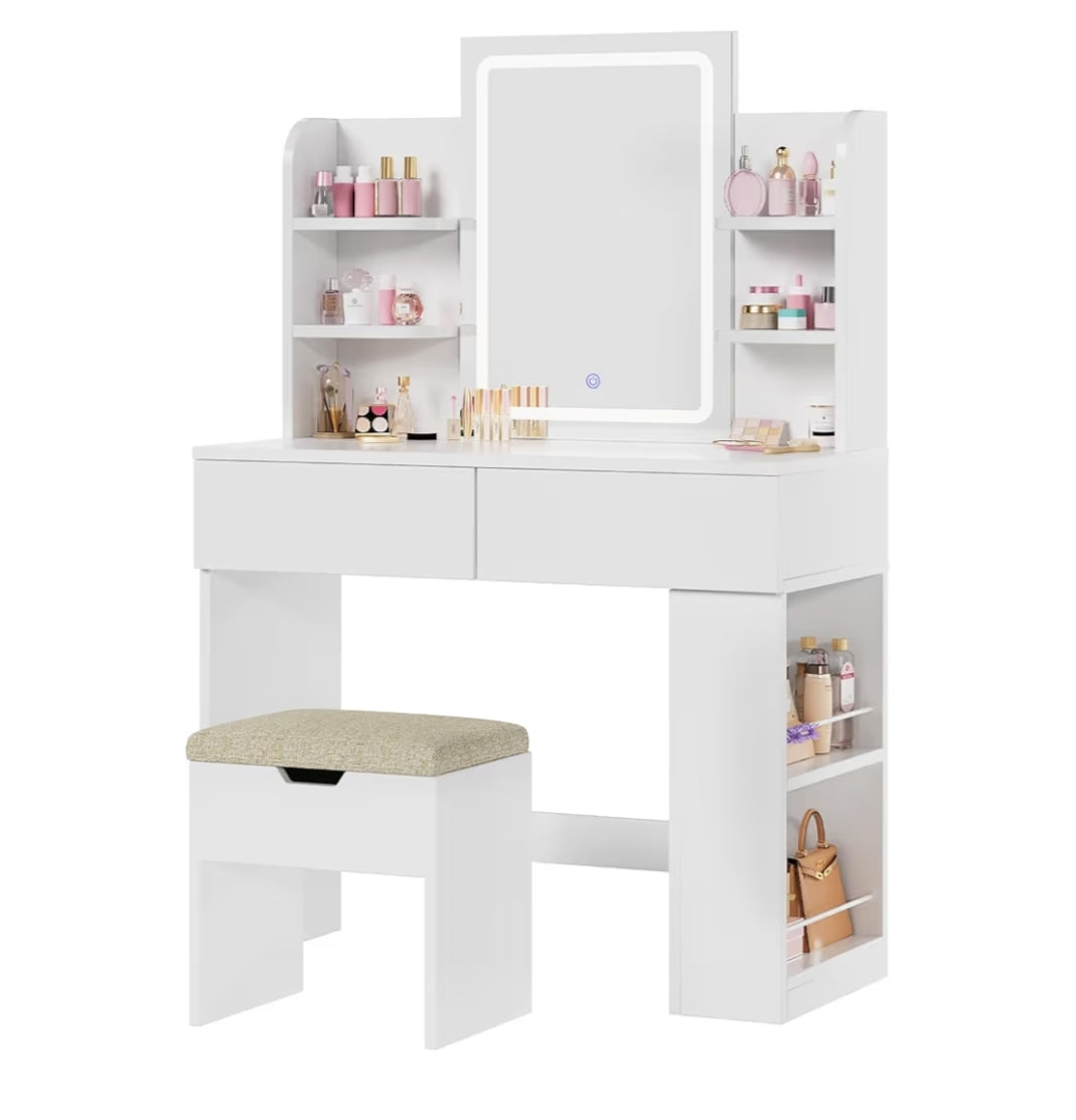 Dressing Table with Stool,Vanity Desk Set with LED Lights Mirror