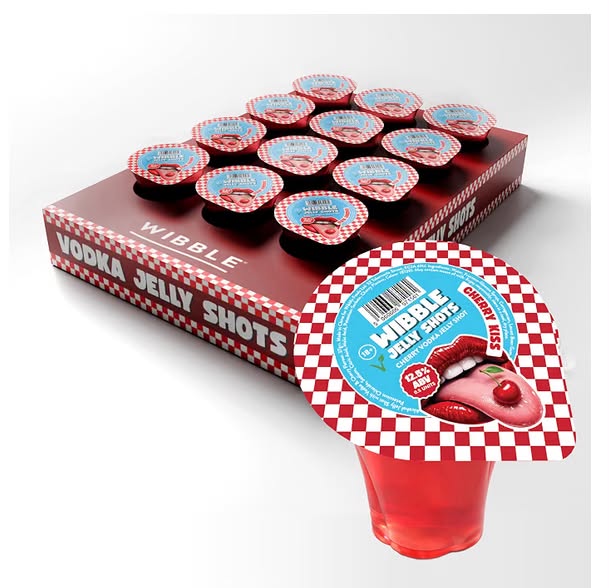 Wibble Alcoholic Jelly Shots, Cherry, Ready to Drink, 12.5% ABV, 12 Pack