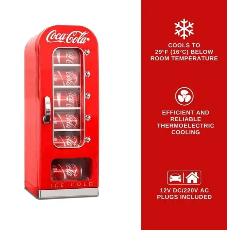 Coca-Cola 5L Vending Mini Fridge – 10 Can Portable Cooler for Bedroom, Dorm, or Gaming Room (Red)