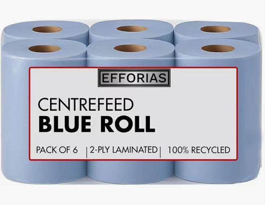 6 pcs Blue Rolls 2 Ply 100m, Centrefeed Blue Roll, Strong & Absorbent Blue Kitchen Rolls,