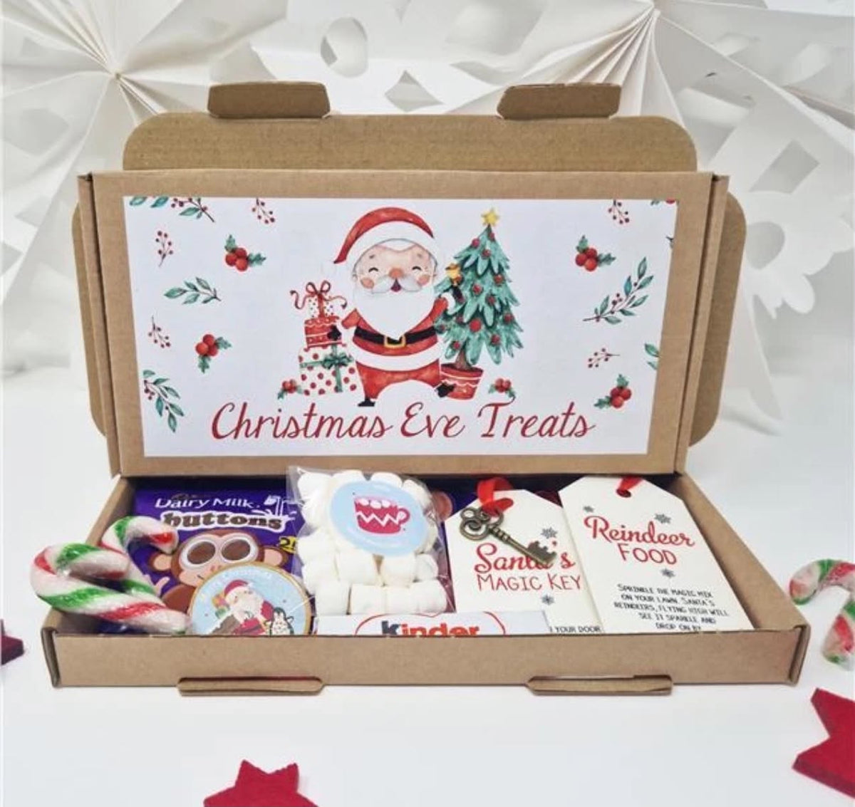 Christmas Eve Filled Box Santa Letter Magic Key Reindeer Food Hot Chocolate Cane