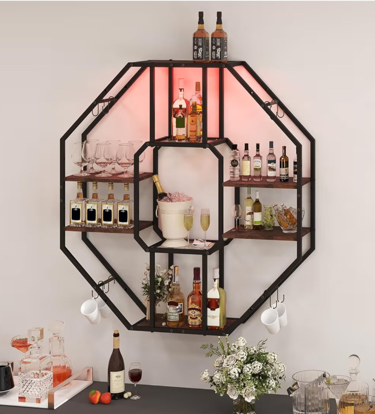 Bar Shelf Wall, Floating Shelves with LED