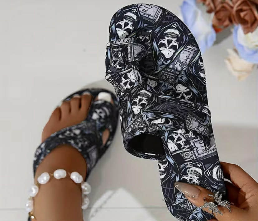 Skeleton Lady Casual Breathable Cool Slippers, Women Shoes