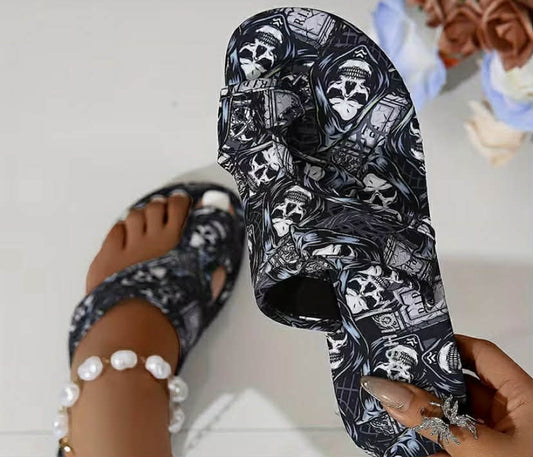 Skeleton Lady Casual Breathable Cool Slippers, Women Shoes
