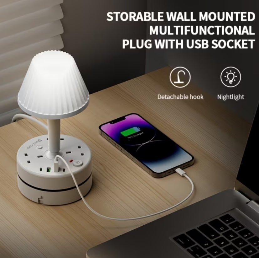 8-In-1 Power Socket Surge Protector, Power Socket/ Power Board/ Extension Socket, 3250W, 13A, 1.8M Extension Cord, Portable Power Socket, Overload Protection, 3 AC Power Sockets, 4 USB Ports,