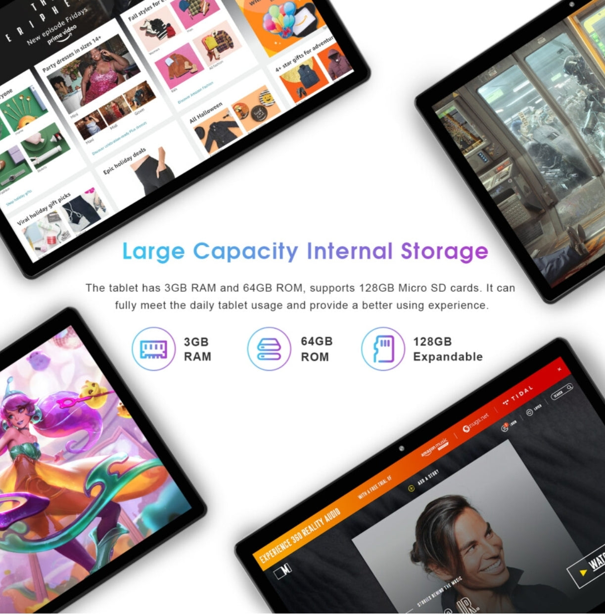 12 Tablet 10 inch Quad-Core Processor 3GB RAM 64GB ROM 1280x800 IPS Display Tablet with 2+8MP Camera WiFi Bluetooth 6000mAh (Android)