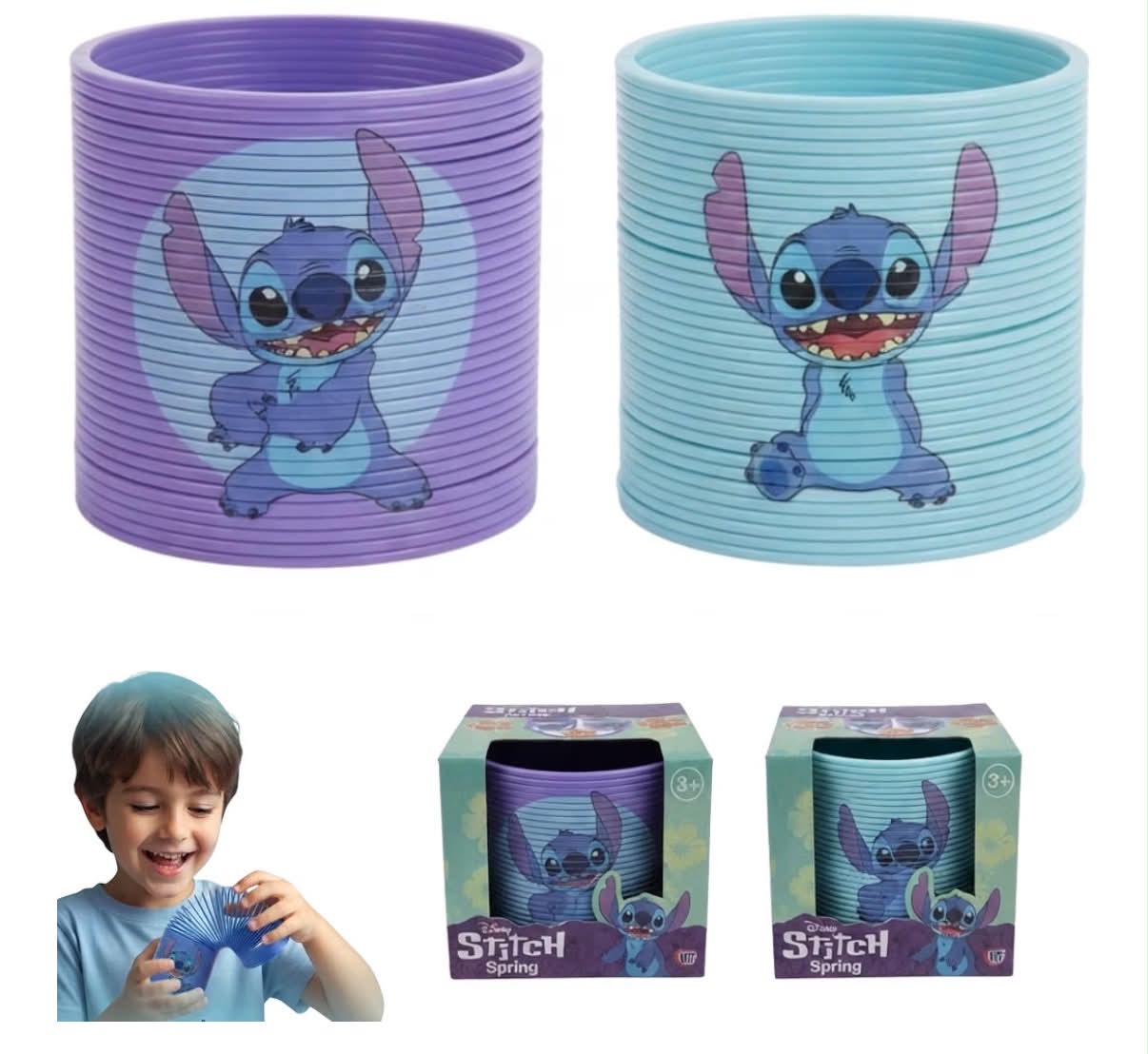 Disney Stitch or Spiderman Magic Spring Toy 7cm, 1x Random Colour Plastic Slinky Coil, Stretchy Walking Sensory Fidget Toy for Kids 3+,