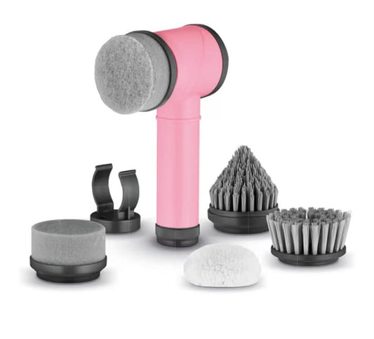 5-in-1 Cordless Spin Scrubber with 5 Cleaning Heads & Wall Holders, Rechargeable Scrubbing Brush, IPX5 Waterproof for Showers, Hobs & Tiles, Pink,