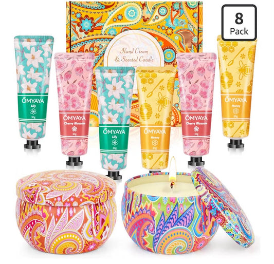 Hand Cream & Scented Candles Gift Set, Soy Wax Aromatherapy Candles, Non-greasy Nourishing Hand Lotion,