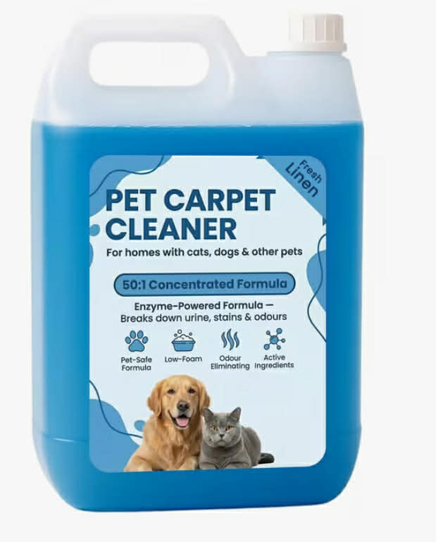 5 Litre Pet Carpet Cleaner Shampoo - Deep Cleaning Solution for Pets - Powerful Pet Carpet Stain Remover for All Machines - Removes Dog & Cat Stains & Odours - Fresh Linen Scent