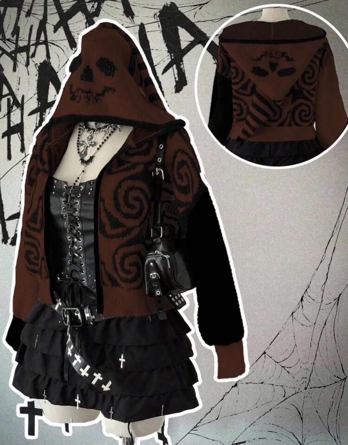 Sunspun Plus Size Women Punk Style Swirl Jacquard Knit Cardigan,