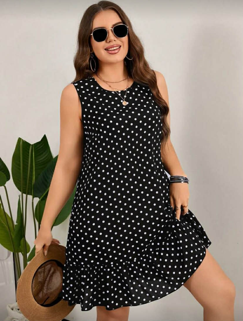 Plus Size Women's Round Neck Sleeveless Summer Dresses