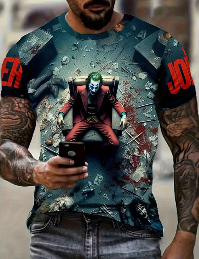 Men'S Fashion Party Clown Print Street Style Round Neck Short Sleeve T-Shirt