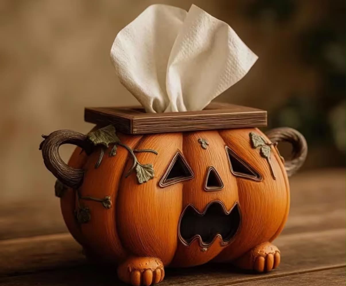 Halloween Pumpkin Tissue Box Cover, Resin Jack-o'-Lantern Napkin Holder, Cute Halloween Bathroom and Kitchen Decorations