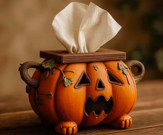 Halloween Pumpkin Tissue Box Cover, Resin Jack-o'-Lantern Napkin Holder, Cute Halloween Bathroom and Kitchen Decorations
