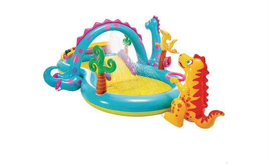 Dinoland Play Center-Inflatable water play center, assorted model (with and without volcano), multi-colored, 333x229x112 cm-280 Liters