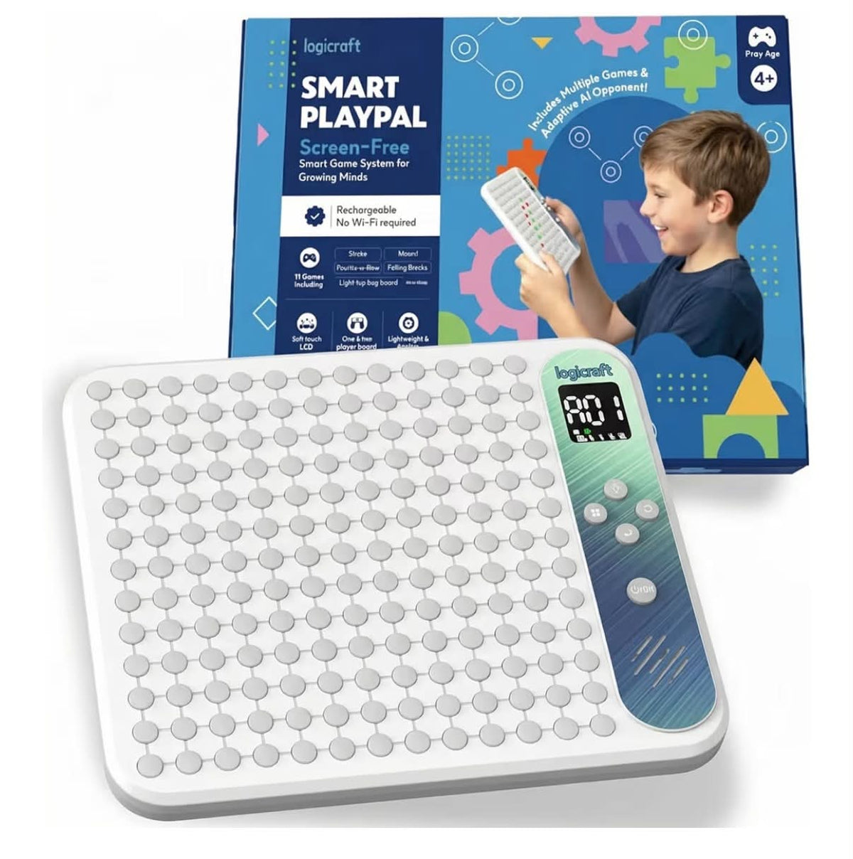 Smart Playpal 17-in-1 Screen-free Electronic Handheld Game for Ages 4+ Smart AI Opponent, 1–2 Players, 169 Touch Lights USB‑C Rechargeable  Travel Game for Kids and Adults