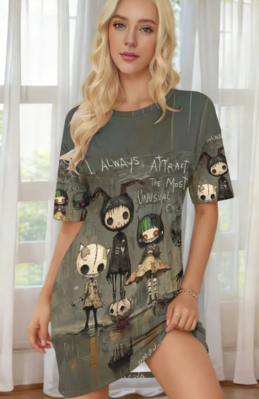 Nightgown, Round Neck Short Sleeve, Machine Washable, Unique and Creative Style, Fashionable and Casual, Comfortable and Breathable, Stylish Women's Home Wear