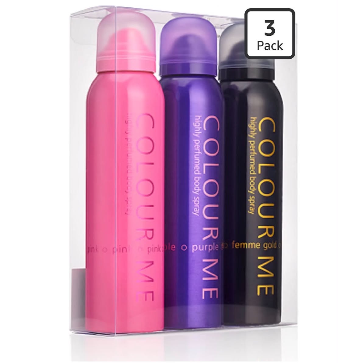 3 x 150ml COLOUR ME Pink/Purple/Gold Femme - Spray for Women - Rose & Lily
